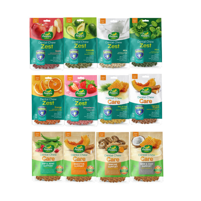 HAPPI DOGGY ZEST / CARE DENTAL CHEW 4" 6PCS / 2.5" 18PCS